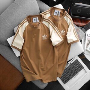 Adidas Classics Original 3 Stripes Tee Shirt Trefoil Retro Men Brown Vanilla